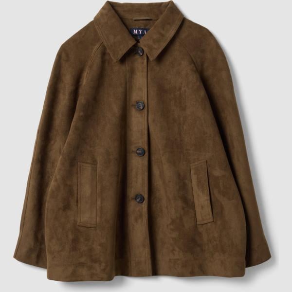 Chaqueta mujer marrón oscuro efecto ante cuello clásico largo con botones Mya