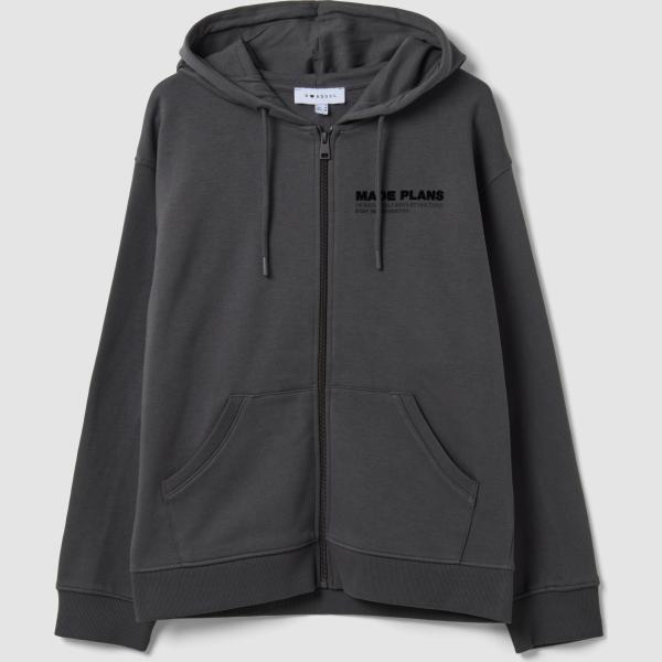 Sudadera con capucha mujer gris oscuro con diseños cuello con capucha maxi de manga larga con cremallera algodón B.angel