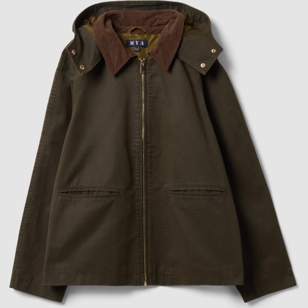 Parka mujer marrón oscuro cuello con capucha largo con cremallera algodón Mya
