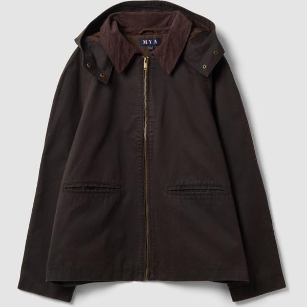 Parka mujer marrón oscuro cuello con capucha largo con cremallera algodón Mya