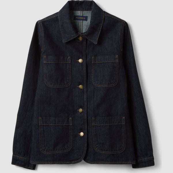 Chaqueta mujer jet black cuello clásico largo con botones denim Piombo