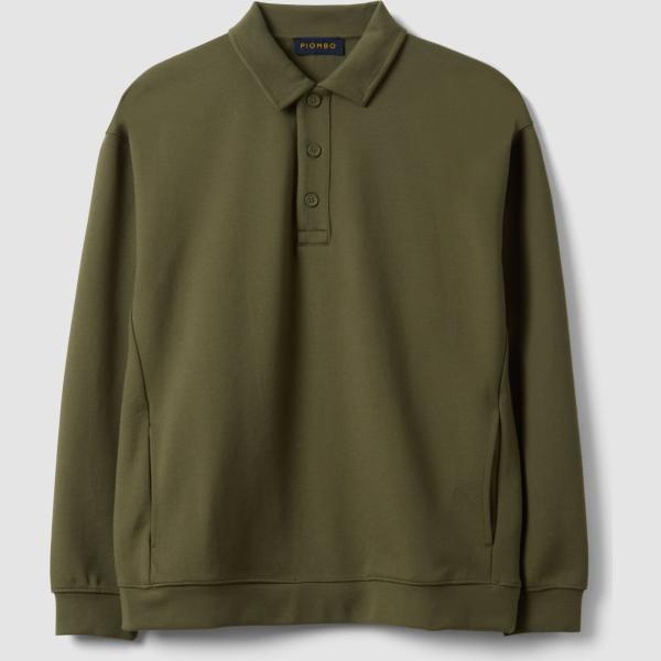Sudadera hombre verde oliva cuello polo corto de manga larga Piombo