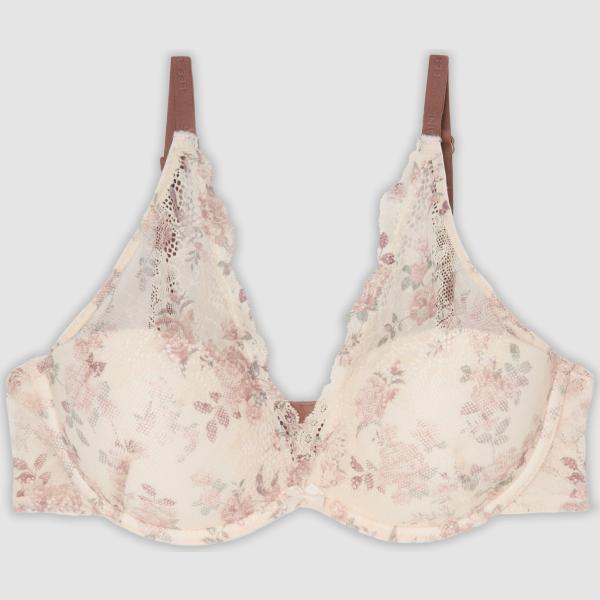 Bralette mujer violeta claro de flores con lazo con tirantes con corchetes Les Copains