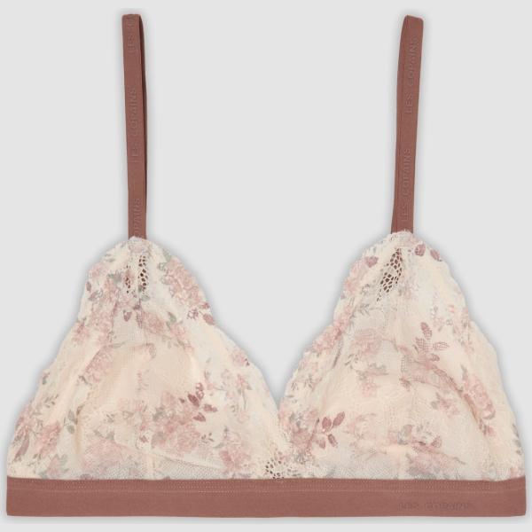 Bralette mujer light gray de flores con cordones con tirantes con corchetes Les Copains