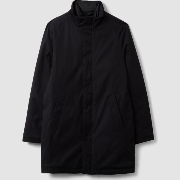 Abrigo hombre completo jet black cuello alto largo con cremallera Piombo