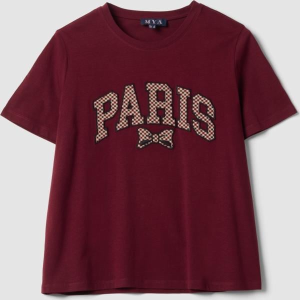 Camiseta mujer burdeos con diseños con lazo de manga corta Mya