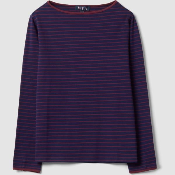 Camiseta mujer light gray de rayas largo de manga larga Mya