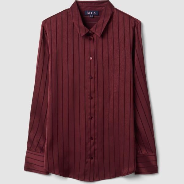 Camisa mujer light gray de rayas cuello clásico largo de manga larga Mya