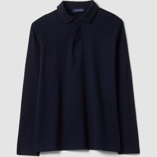 Polo hombre light gray cuello clásico largo de manga larga con botones Piombo Contemporary