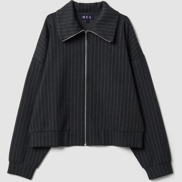 Sudadera mujer jet black de rayas de manga larga con cremallera viscosa Mya