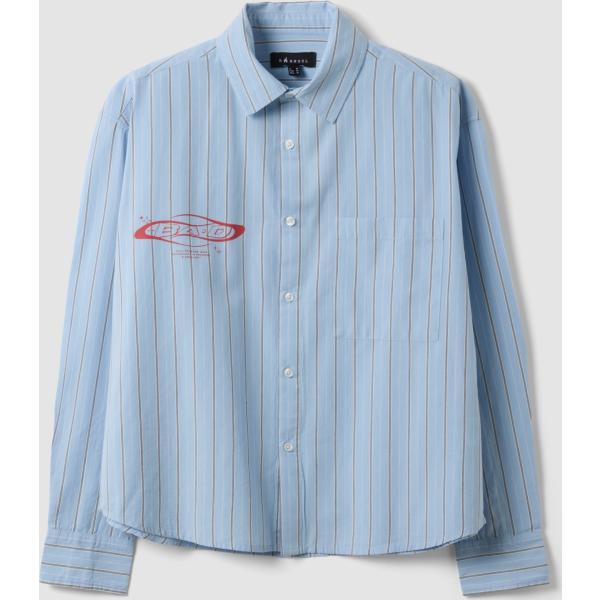 Camisa hombre oversize sky blue de rayas cuello clásico corto de manga larga algodón B.angel