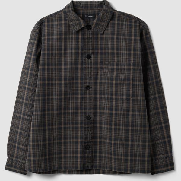 Camisa hombre oversize de cuadros cuello clásico corto de manga larga B.angel