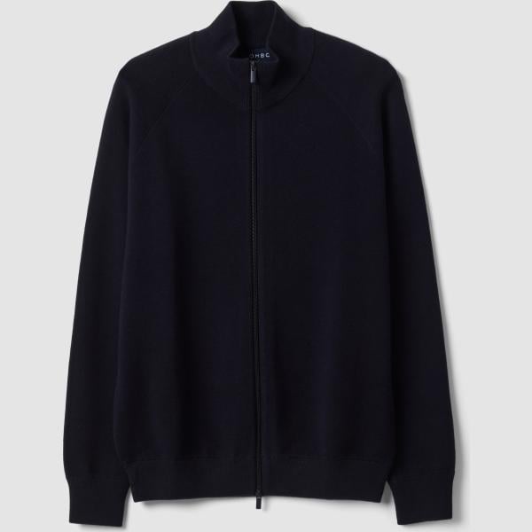 Cárdigan hombre jet black de manga larga de punta con cremallera algodón Piombo Tech