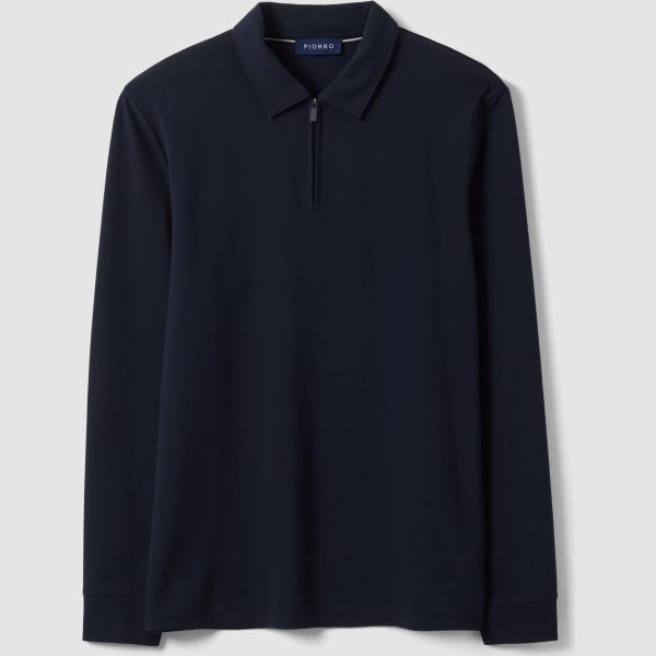 Polo hombre dark blue cuello clásico de manga larga con cremallera algodón Piombo Tech