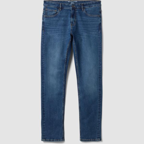 Vaqueros pitillo hombre dark blue efecto lavado corto con cremallera denim Republic Of Denim