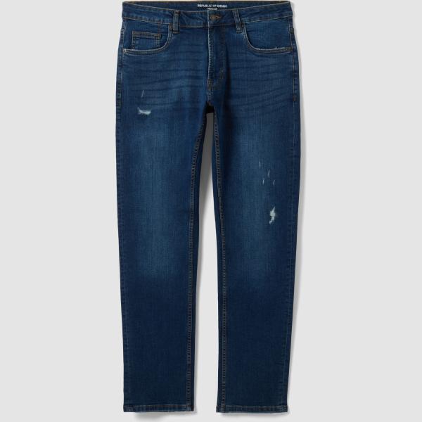 Vaqueros rectos hombre dark blue efecto lavado cintura media con cremallera denim Republic Of Denim
