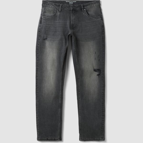 Vaqueros rectos hombre gris oscuro efecto lavado con cremallera denim Republic Of Denim