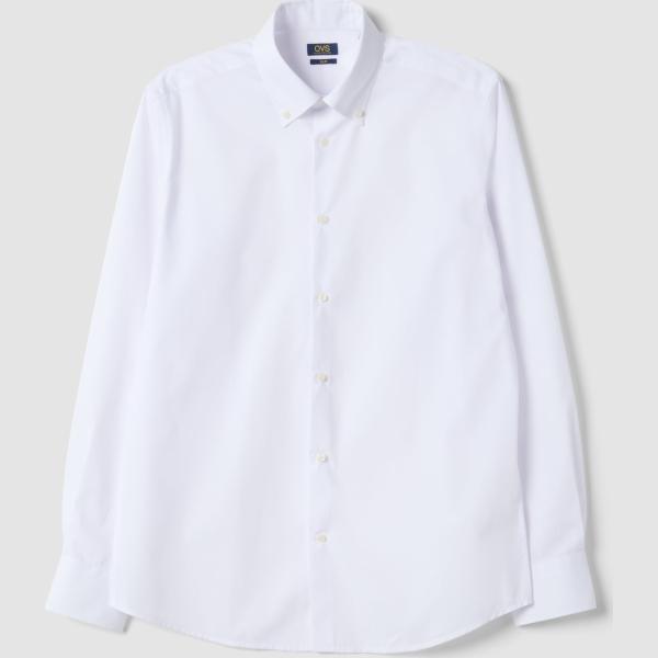 Camisa hombre ivory white largo de manga larga con botones denim Ovs