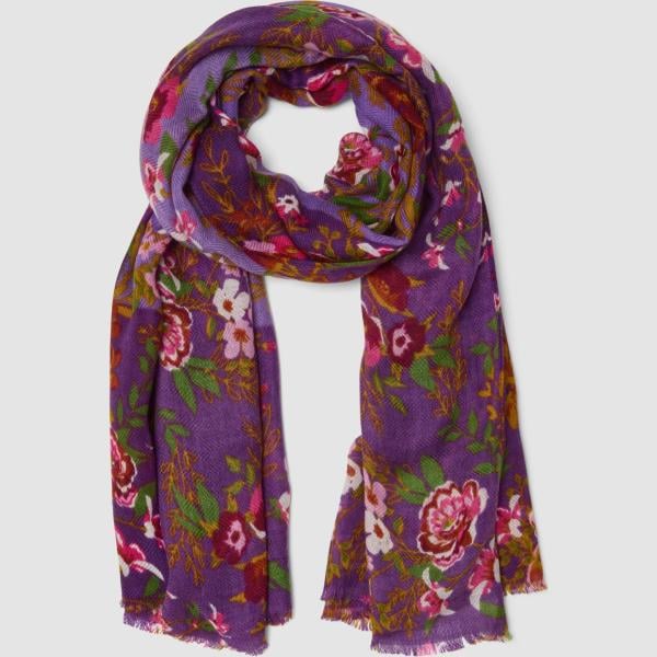 Pañuelo mujer marrón oscuro de flores lana Piombo
