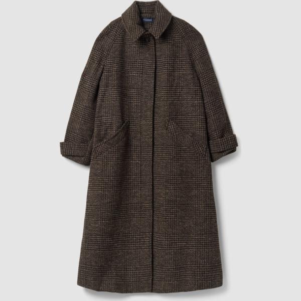 Abrigo mujer oversize marrón oscuro de cuadros cuello rever corto con botones lana Piombo Contemporary