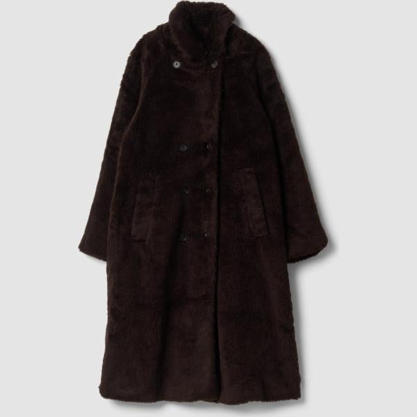Abrigo mujer oversize marrón oscuro cuello alto corto lana Piombo Contemporary