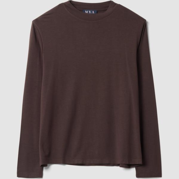 Camiseta mujer marrón oscuro largo de manga larga viscosa Mya