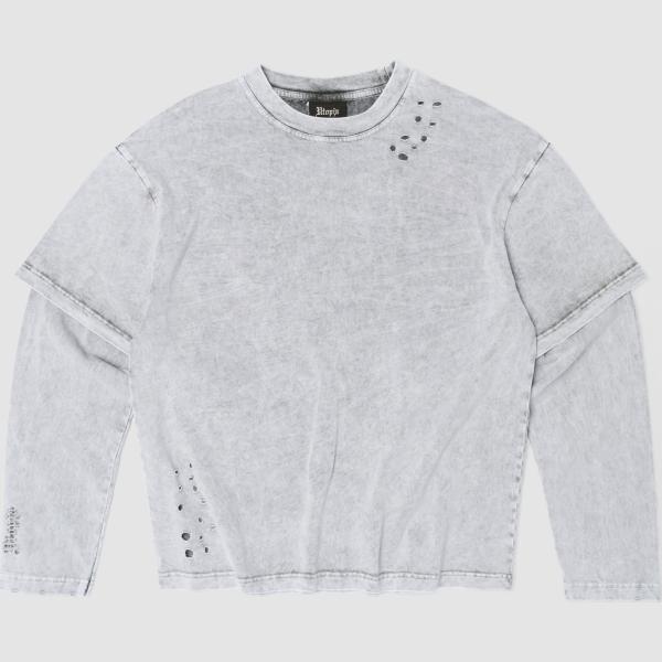 Camiseta hombre light gray efecto lavado corto de manga larga Utopja