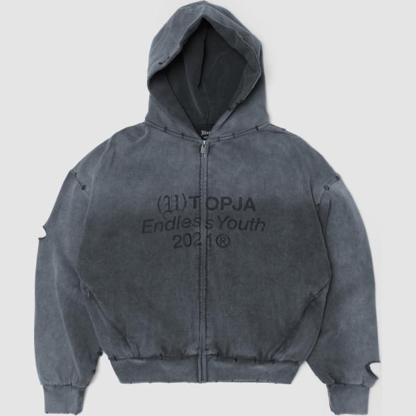 Sudadera con capucha hombre light gray efecto lavado cuello con capucha corto de manga larga con cremallera Utopja
