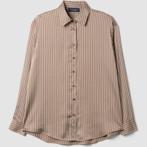 Camisa mujer sand beige con diseños cuello clásico de manga larga Piombo Contemporary