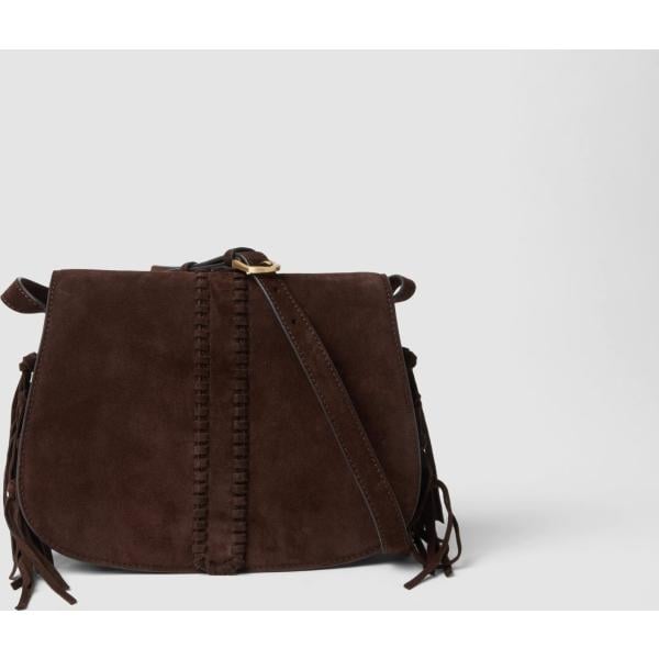 Mochila mujer light gray con flecos piel Piombo
