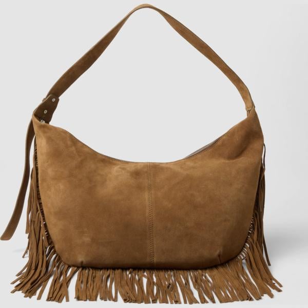 Mochila mujer light gray con flecos con cremallera piel Les Copains
