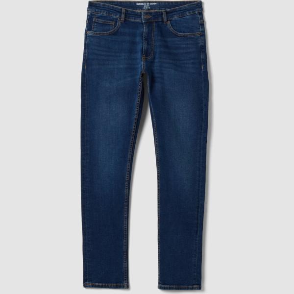 Vaqueros pitillo hombre dark blue efecto lavado corto con cremallera denim Republic Of Denim