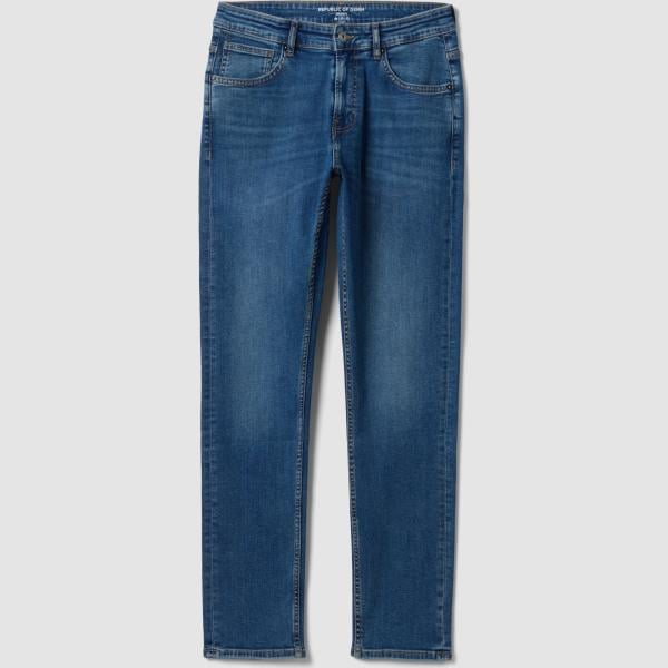 Vaqueros pitillo hombre dark blue efecto lavado corto con cremallera denim Republic Of Denim