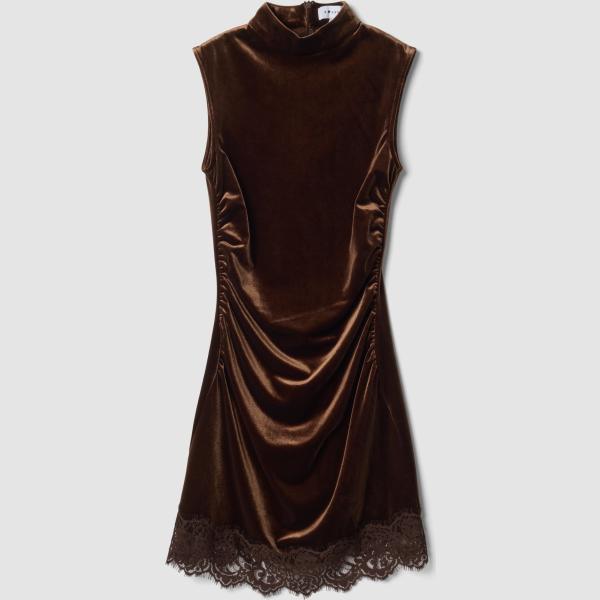 Vestido sin mangas mujer marrón oscuro con cordones cuello alto sin mangas con cremallera B.angel