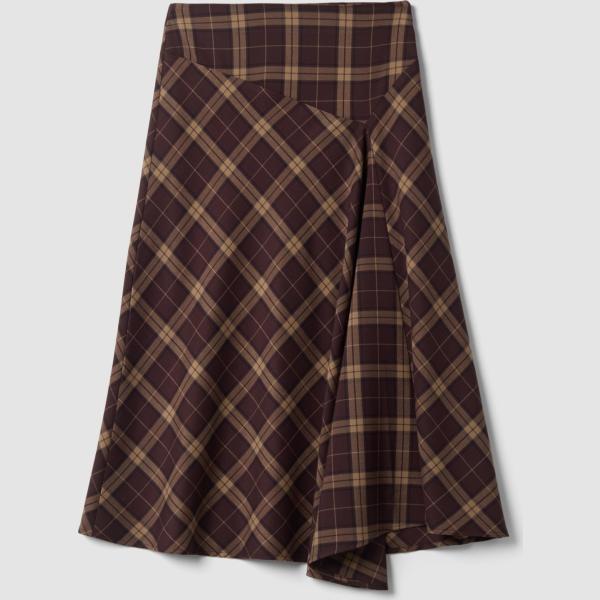 Falda mujer a campana marrón oscuro de cuadros conjunto con cinta viscosa B.angel