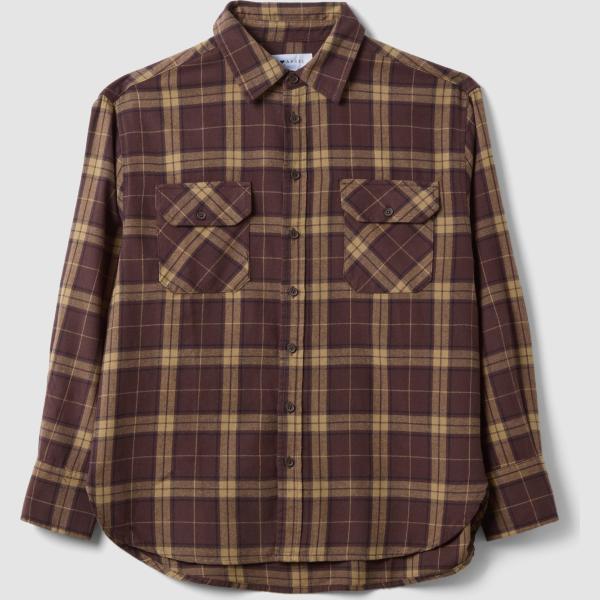 Camisa mujer light brown de cuadros cuello clásico de manga larga B.angel