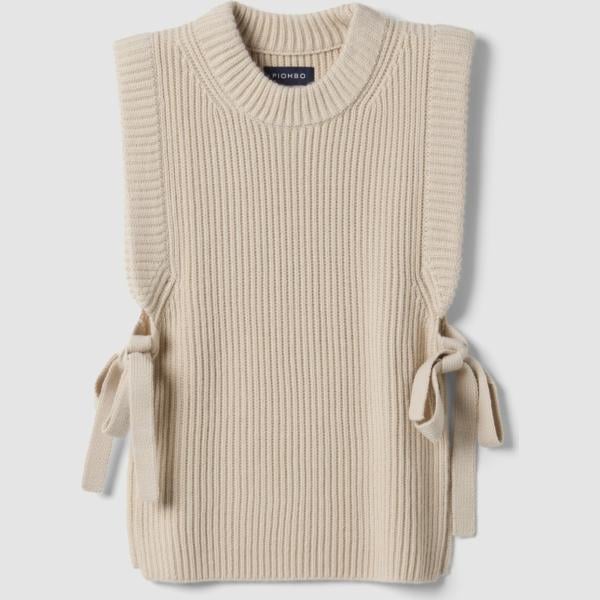 Chaleco mujer sand beige con lazo largo lana Piombo Contemporary
