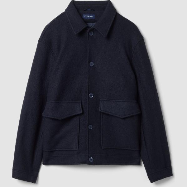 Chaqueta hombre dark blue cuello clásico largo con cremallera lana Piombo Contemporary