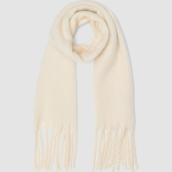 Bufanda mujer ivory white con flecos lana Piombo