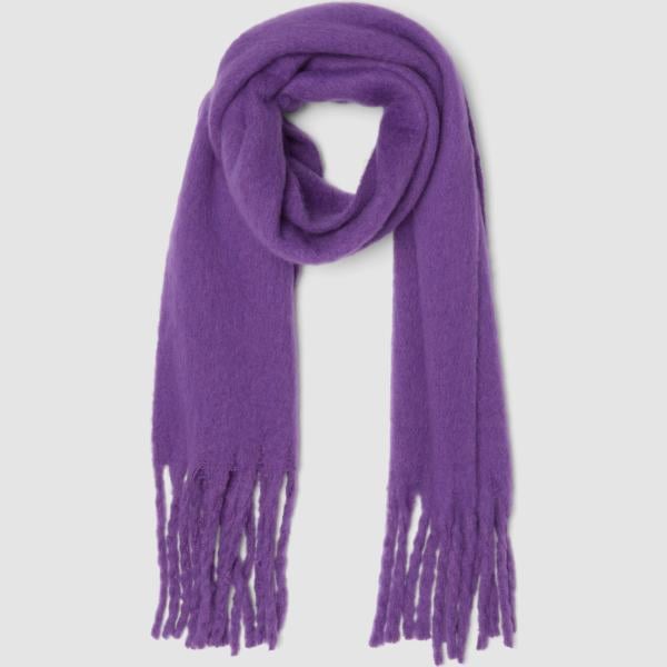Bufanda mujer dark purple con flecos largo lana Piombo