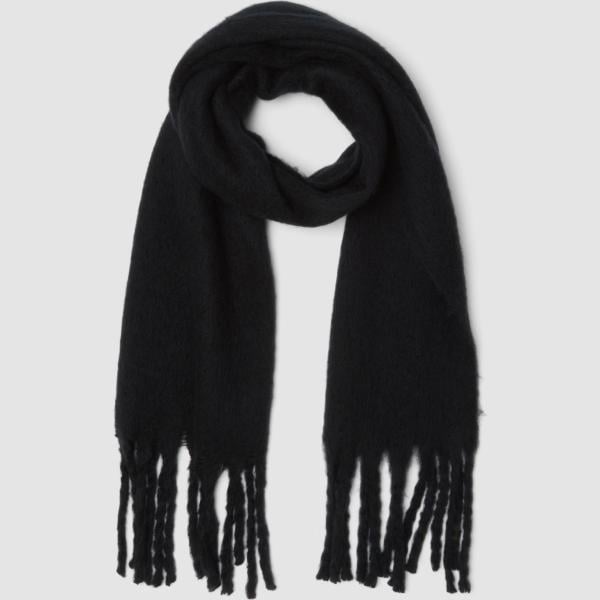 Bufanda mujer jet black con flecos lana Piombo