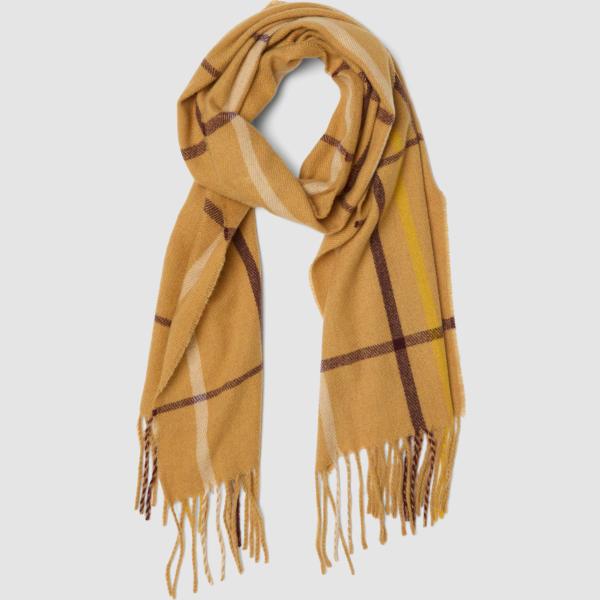 Bufanda mujer light brown de cuadros con flecos lana Les Copains