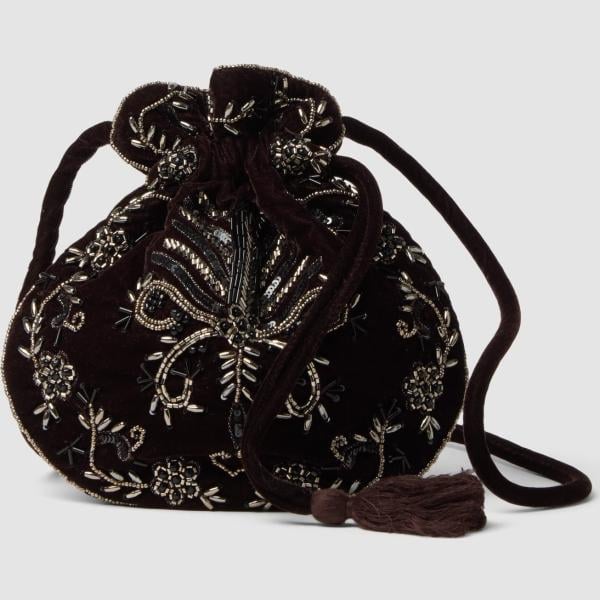 Mochila mujer sin aro light gray con lentejuelas con lazos Piombo