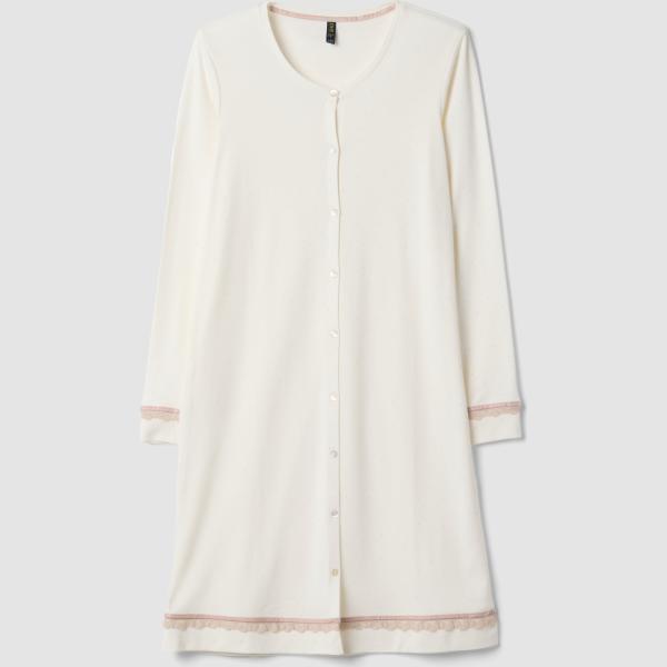 Camisón mujer ivory white de lunares con cordones de manga larga algodón Ovs