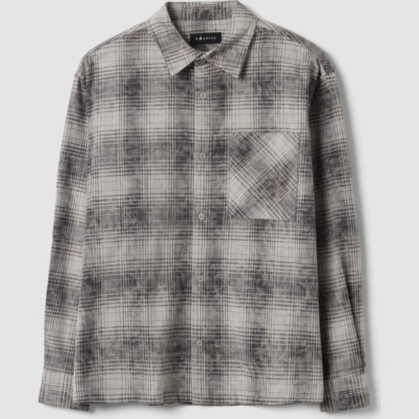 Camisa hombre gris oscuro de cuadros cuello clásico de manga larga B.angel