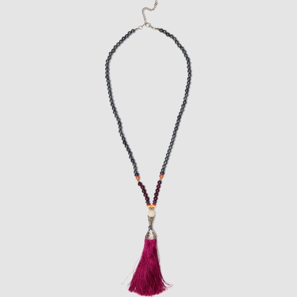 Colgante mujer light gray con perlas largo con cordones ajustables piel Piombo