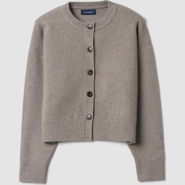 Cárdigan mujer light gray de manga larga de punta con botones lana Piombo Contemporary