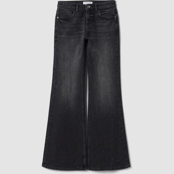 Vaqueros bootcut mujer jet black con pedrería corto denim B.angel