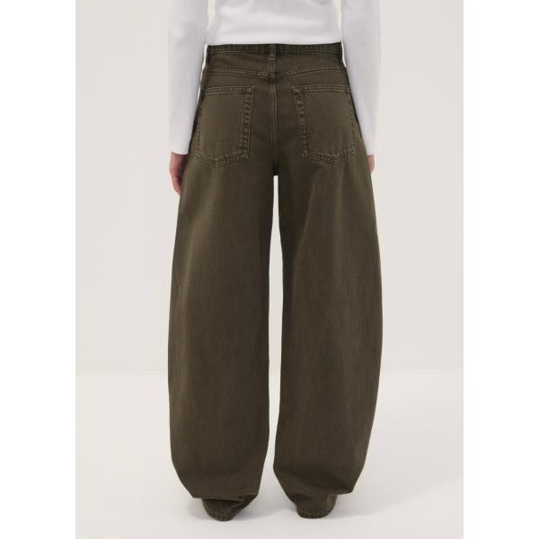 Vaqueros pata de elefante mujer verde oliva corto con cremallera denim Republic Of Denim