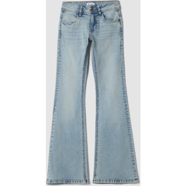 Vaqueros mujer a campana sky blue efecto lavado corto con cremallera denim B.angel